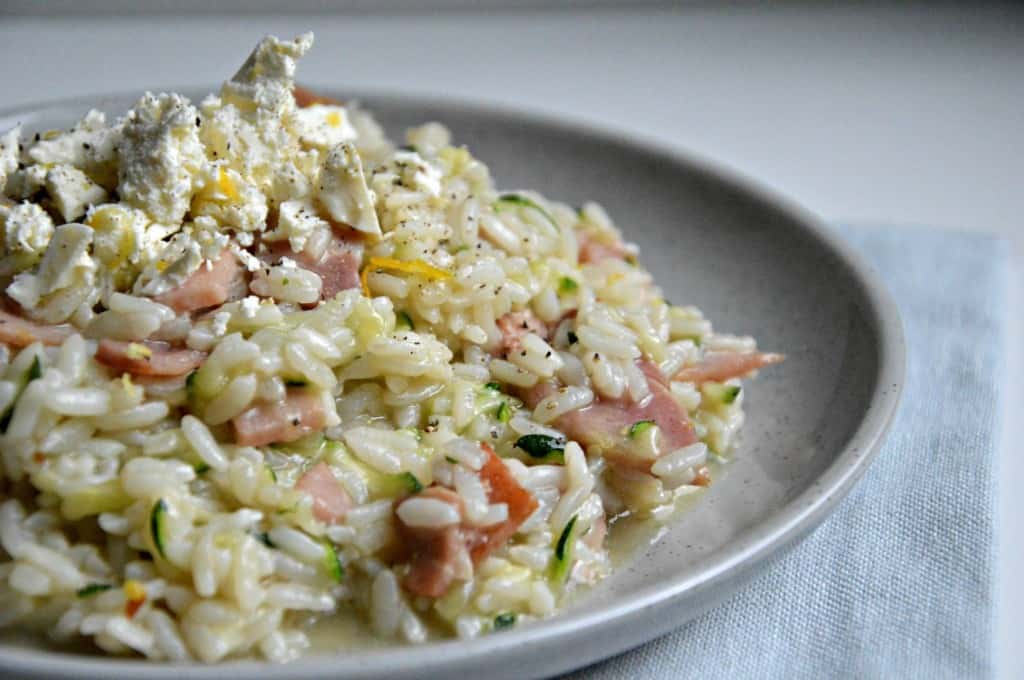 Bacon, Zucchini, Feta Risotto 