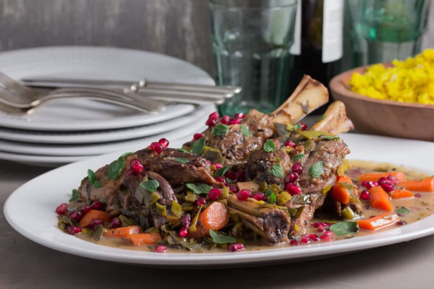 Morroccan Lamb Shanks with Pomegrante and Mint 