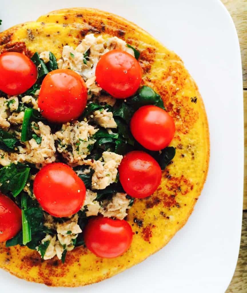 Salmon & Spinach Omelette With Cherry Tomatoes 