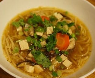 Soba noodle bowl with tofu and cilantro