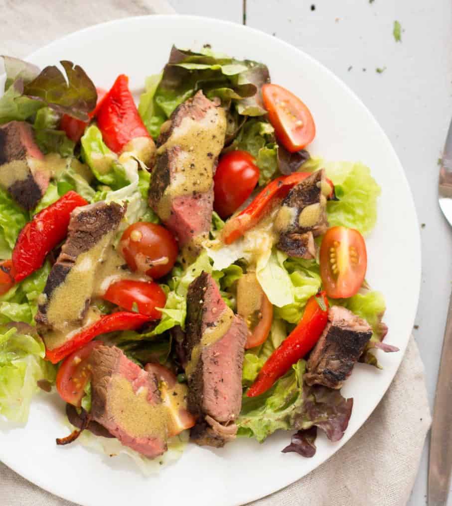 Summer beef salad with mustard vinaigrette